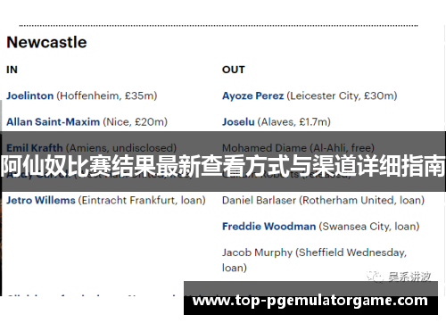 阿仙奴比赛结果最新查看方式与渠道详细指南